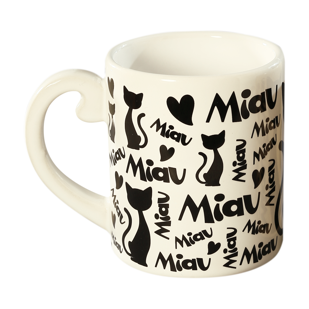 Caneca Miau Branca e Preta 300ml