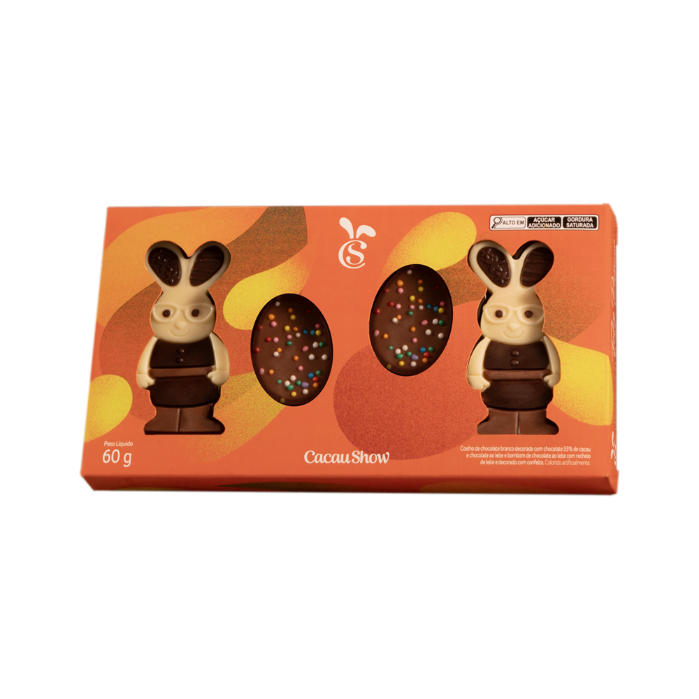 Caixa de Chocolate Cacau Magia Coelhos e Ovos 60g