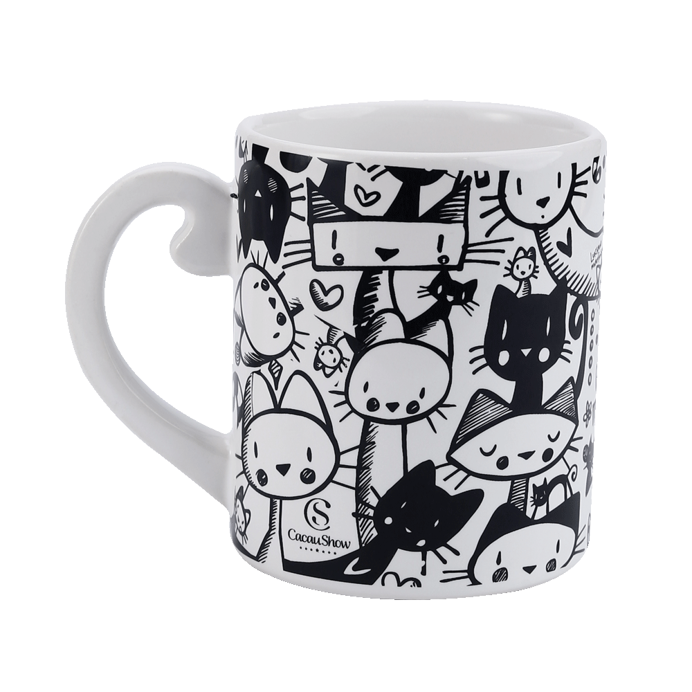 Caneca Miau Branca e Preta 300ml