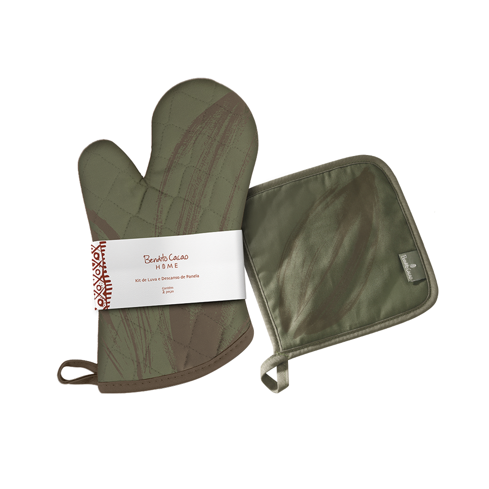 Kit Luva e Descanso de Panela Verde Bendito Cacao